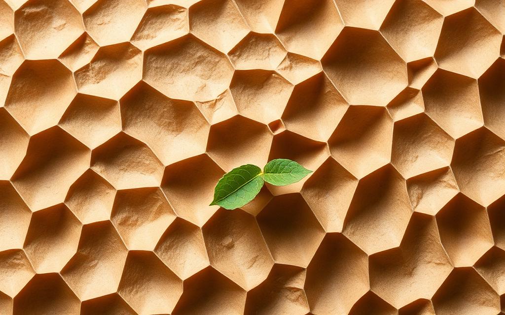 Recycled honeycomb kraft paper with a green leaf